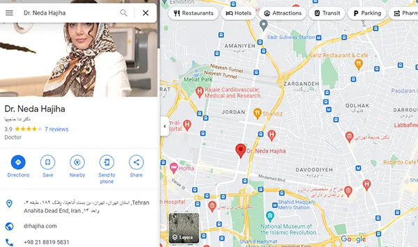 لوکیشن مطب دکتر ندا حاجیها